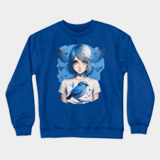 Girl and a blue bird Crewneck Sweatshirt